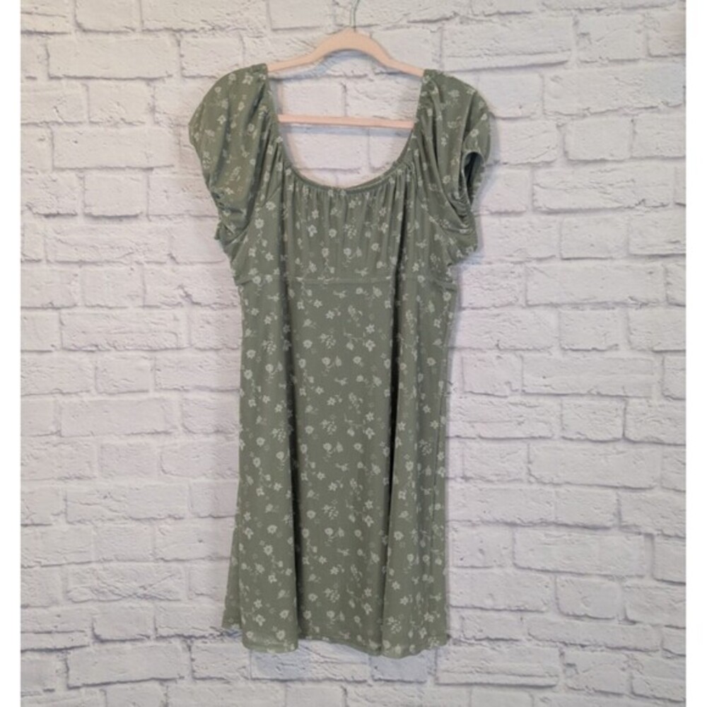 SO Green & White Mesh Floral Milkmaid Cap Sleeve Cottage dress Juniors X XL - Picture 2 of 9